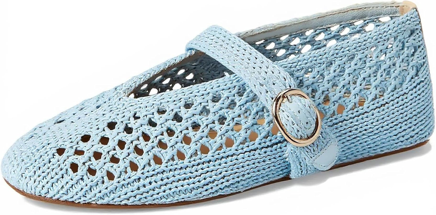 Woven Ballet Flats Women Mesh Raffia Flats Round Toe Mary Janes Comfortable Ballerina Flat Shoes | Amazon (US)