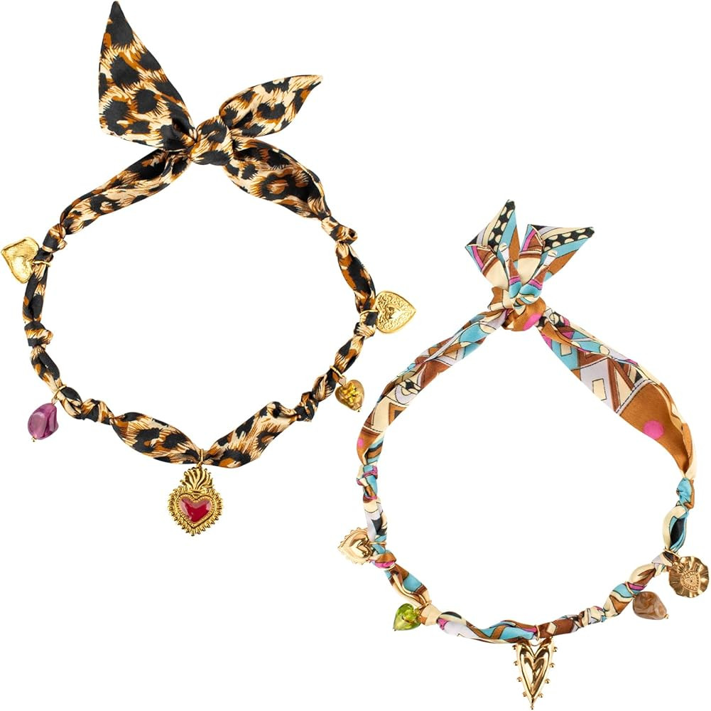 Scarf Necklace with Charm Bandana - 2 Pack Silk Western Scarf Charm Necklace for Women, Pendant N... | Amazon (US)