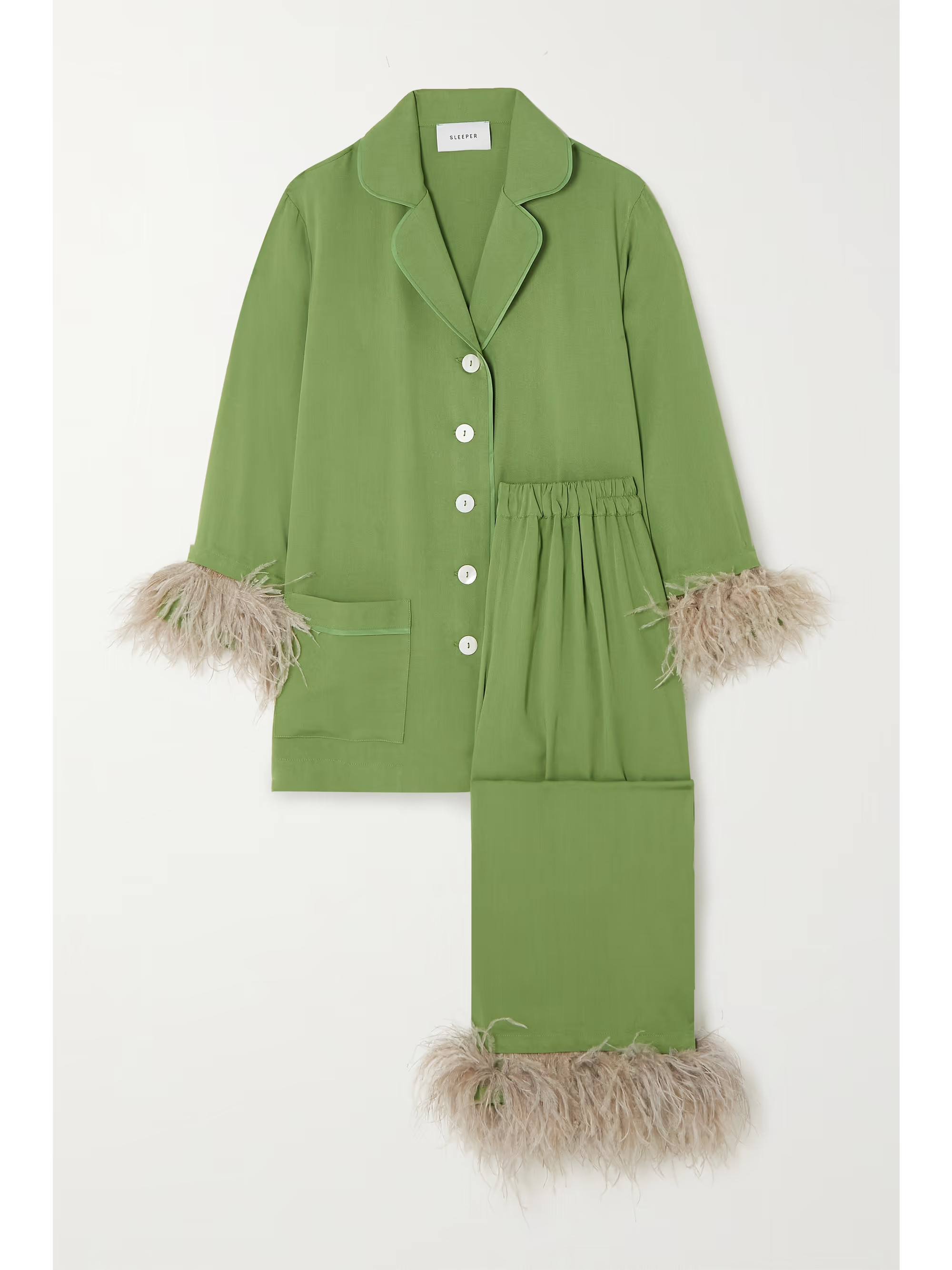 Party feather-trimmed crepe de chine pajama set | NET-A-PORTER (US)