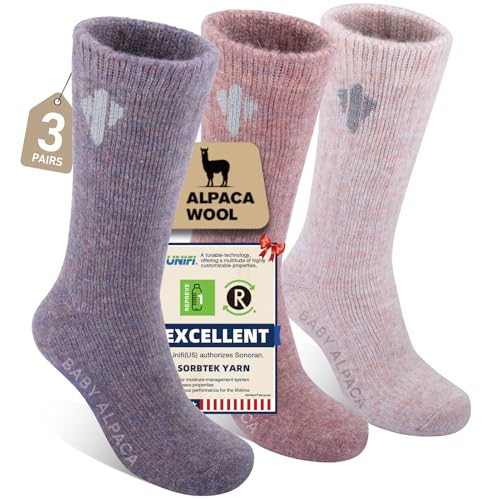 Heat equation Alpaca Socks for Men and Women, Heavyweight Thermal Thick Warm Alpaca Wool Boot Sock for Hunting, Hiking, Moisture Wicking S Dusty Rose&Mystic Purple&Amaranth Purple | Amazon (US)