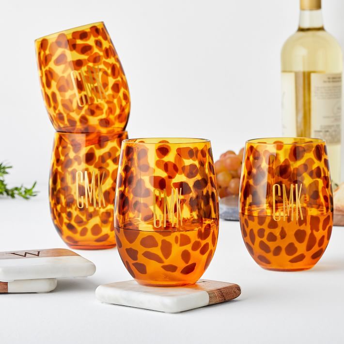Animal Print Acrylic Stemless Wine Glasses, Set of 4 | Mark and Graham