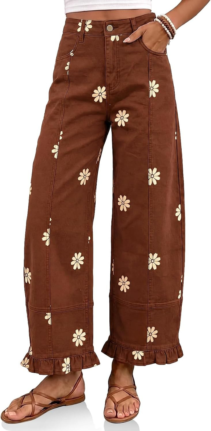 Cicy Bell Womens High Waisted Wide Leg Jeans Ruffle Hem Front Seam Jeans | Amazon (US)