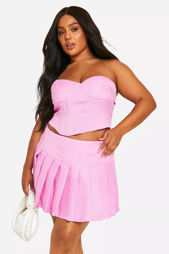 Plus Boucle Pleated Mini Skirt | boohoo (US & Canada)