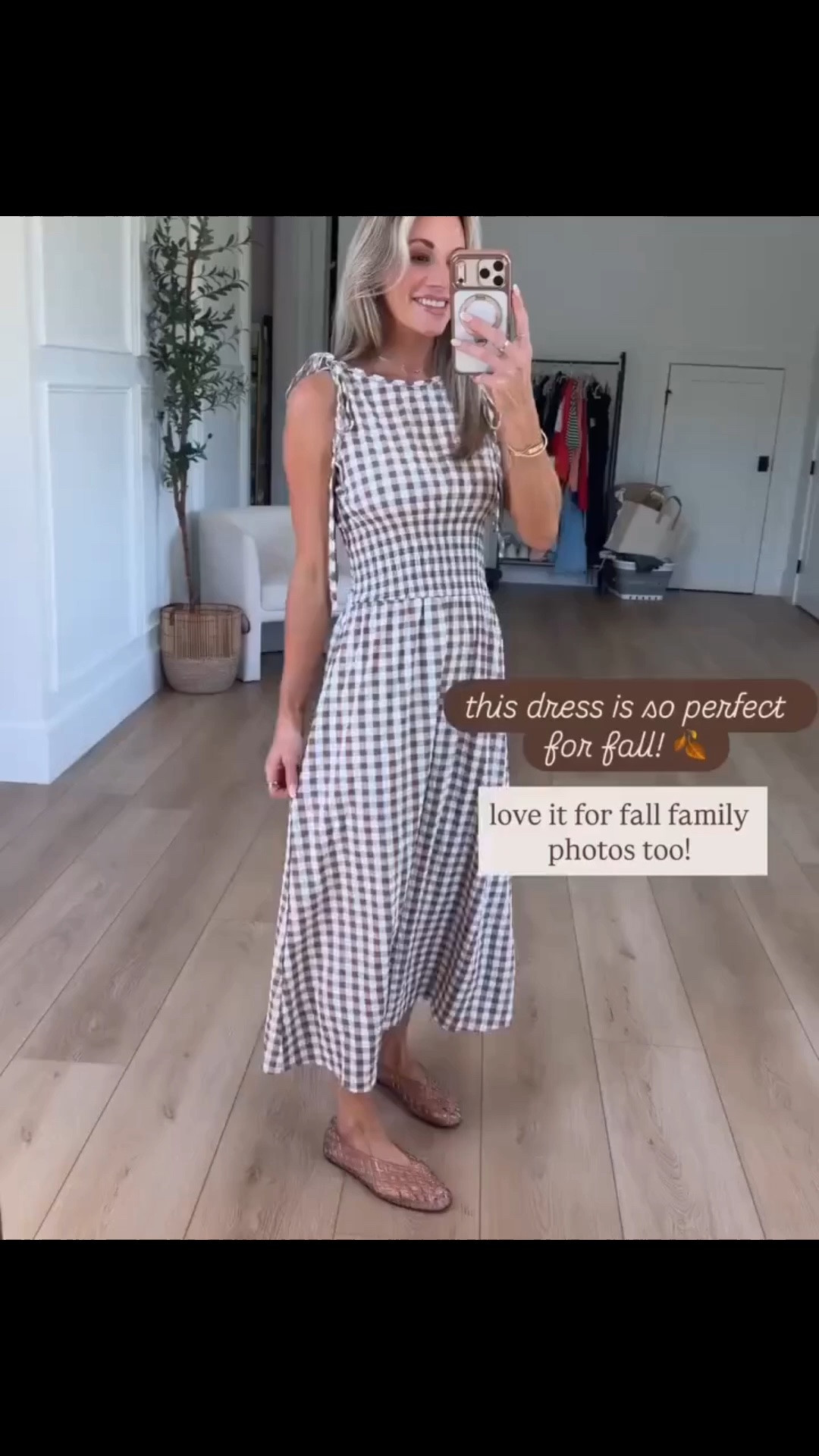 obsessed with anything brown + gingham right now! 
I am 5’2 and wearing the small!

#LTKootd #LTKSeasonal