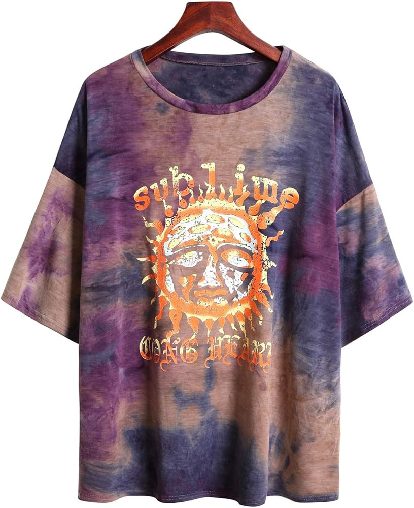 Fenxxxl Women's Short Sleeve Round Neck Oversized Shirt Graphic Tee Loose Casual Tshirt Tops | Amazon (US)