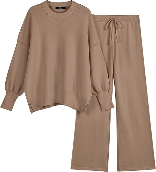 LILLUSORY Women 2 Piece Outfits Sweatsuit Sweater Sets Oversized Knit Pullover Tops Wide Leg Pant... | Amazon (US)