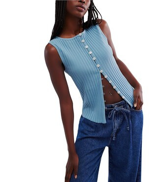 Free People Tilly Ribbed Knit Crew Neck Sleeveless Fitted Vest - M | Dillard's