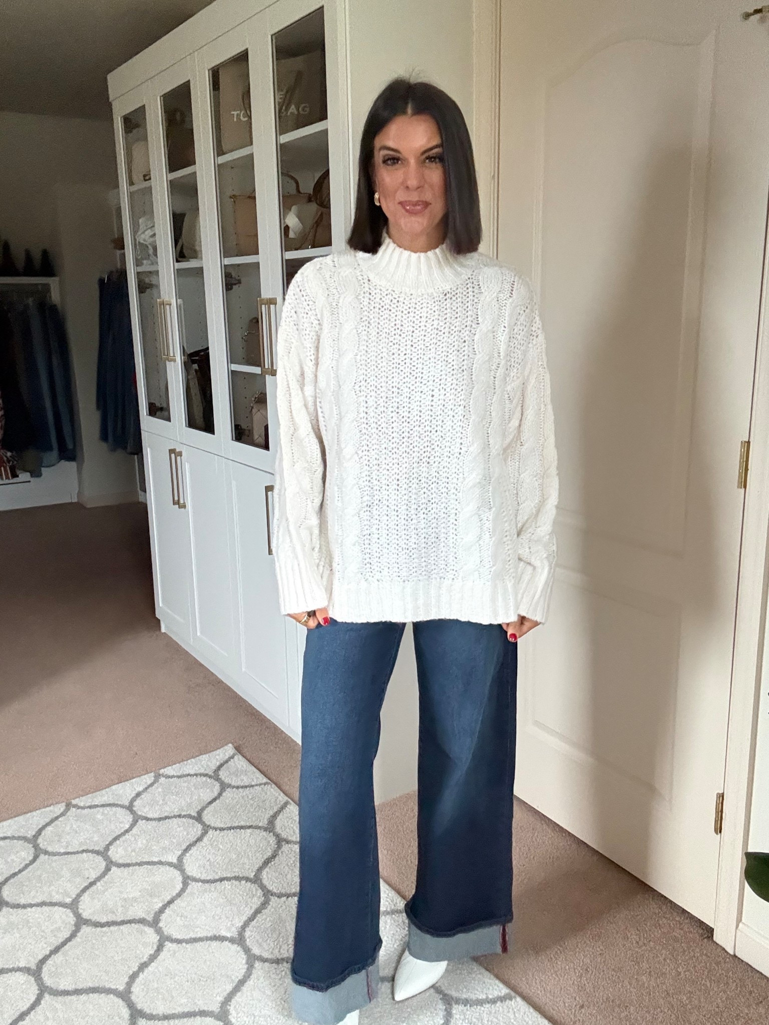 Size small in sweater 
Size 2 in jeans 
Boots tts 

#LTKSeasonal #LTKHoliday #LTKFindsUnder100