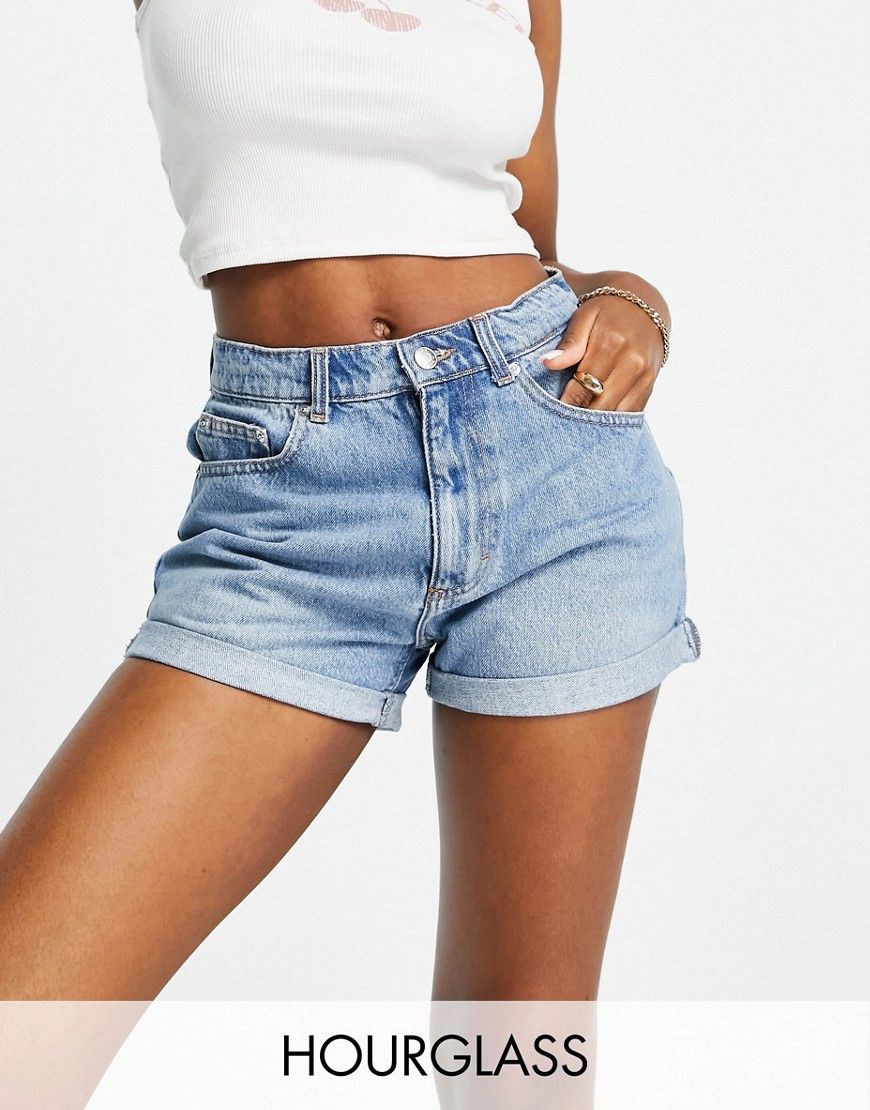 ASOS DESIGN Hourglass recycled denim high rise 'slouchy' mom shorts in midwash-Black | ASOS (Global)