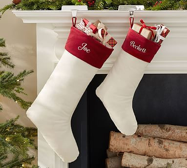 Classic Velvet Stockings - Ivory with Red Cuff | Pottery Barn (US)