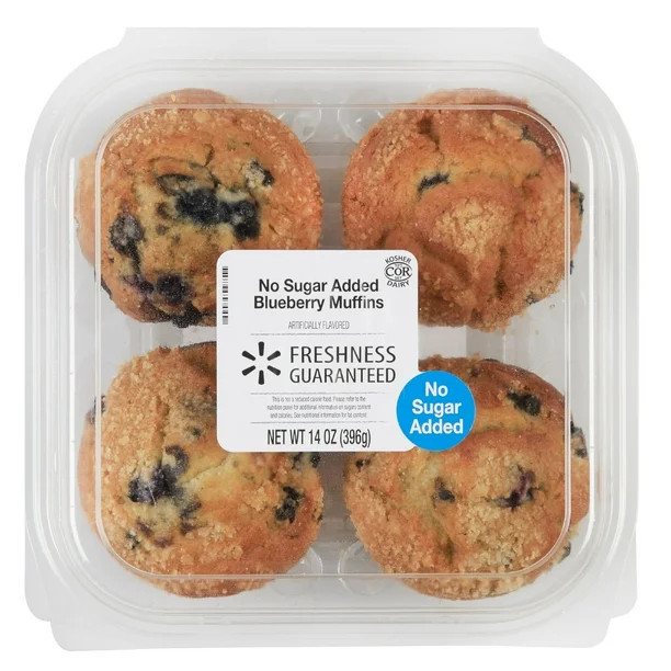 Freshness Guaranteed No Sugar Added Blueberry Muffins,14 oz, 4 Count - Walmart.com | Walmart (US)
