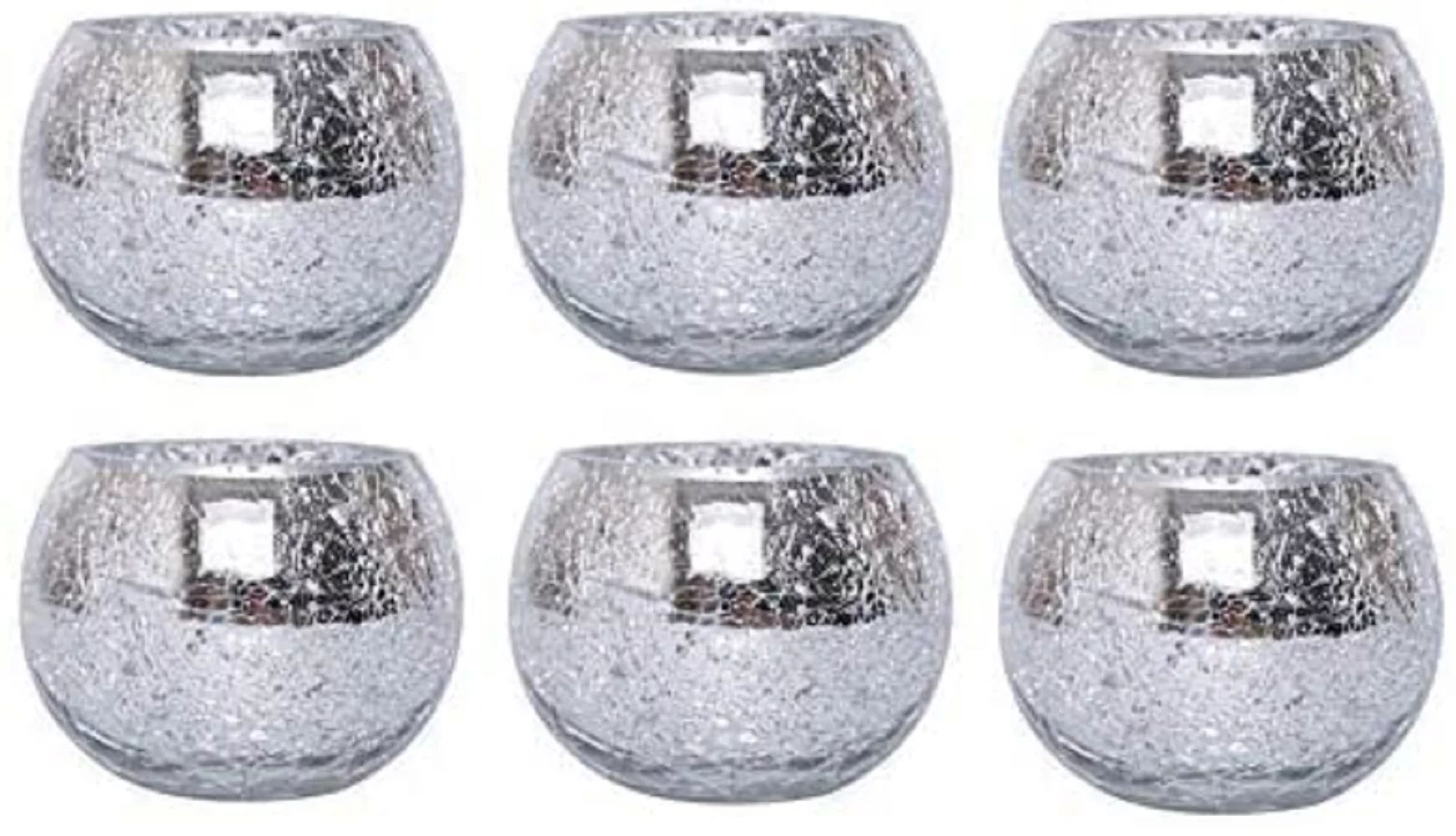 Hosley Set of 6, Silver Crackle Glass Tea Light Candle Holders 3.94 Inch Diameter | Walmart (US)