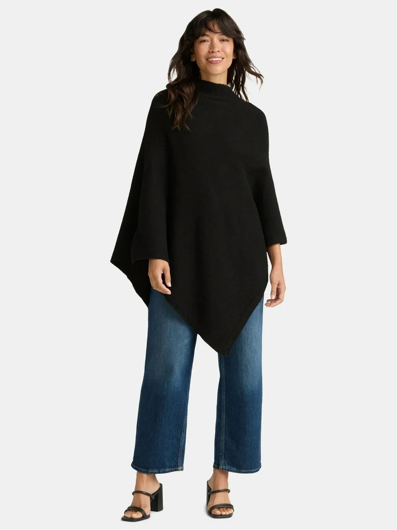 Time and Tru Women's Mock Neck Poncho, S/M, Black | Walmart (US)