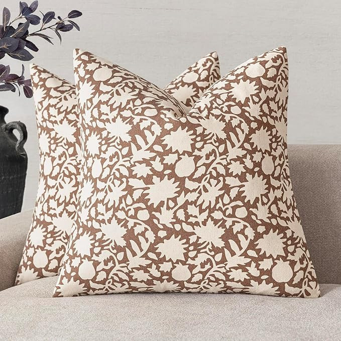 Foindtower Set of 2 Decorative Neutral Floral Throw Pillow Covers Accent Farmhouse Cushion Covers... | Amazon (US)