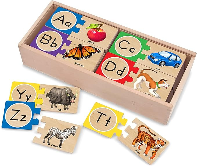 Melissa & Doug Self-Correcting Alphabet Wooden Puzzles With Storage Box (52 pcs) | Amazon (US)