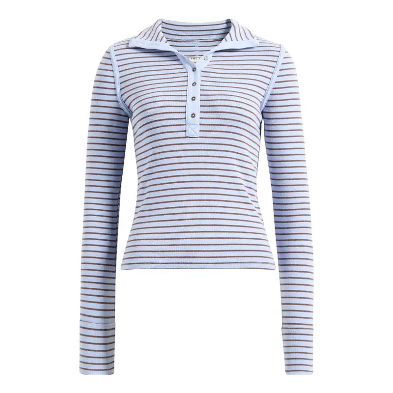 Free People Lake Stripe Rib Henley in Cinnamon Combo at Nordstrom, Size Medium | Nordstrom