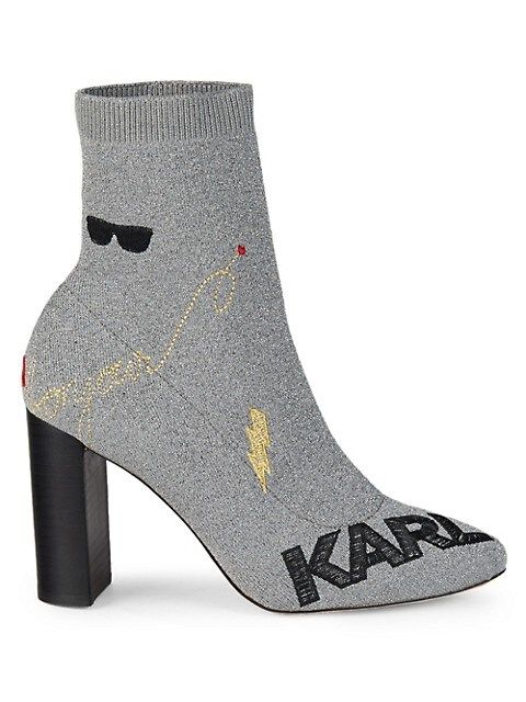 Karl Lagerfeld Paris Shira Embroidery &amp; Metallic-Knit Booties on SALE | Saks OFF 5TH | Saks Fifth Avenue OFF 5TH