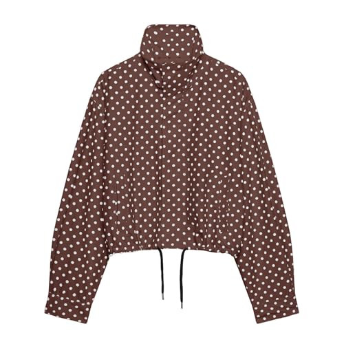 Women Polka Dot Jacket Stand Collar Cropped Jackets Zip Up Coat Casual Fashion Coat Fall Spring J... | Amazon (US)