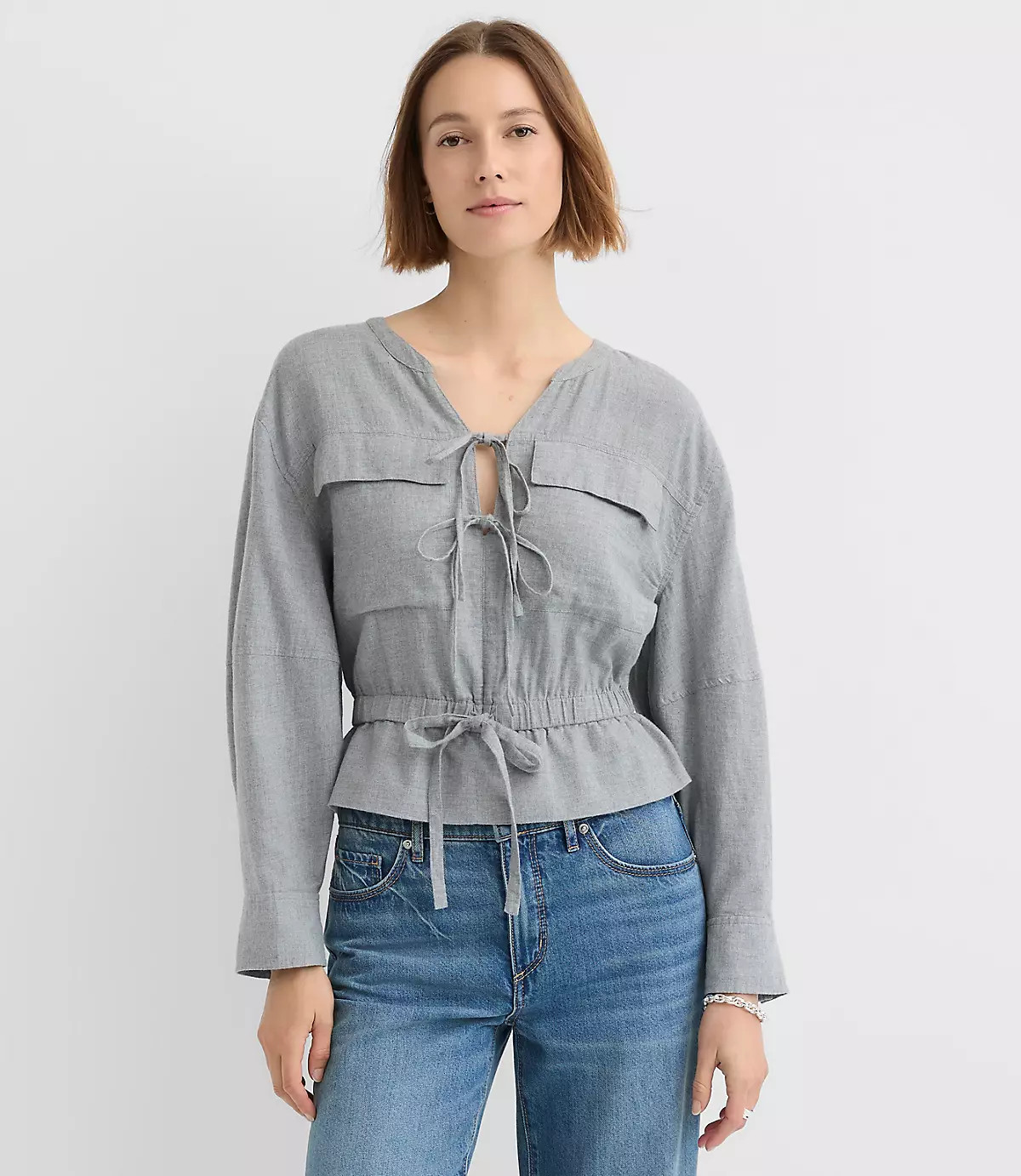 Twill Safari Peplum Top | LOFT