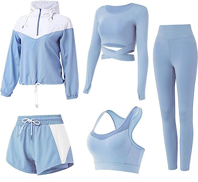 Amazon.com: Inmarces Workout Sets for Women 5 PCS Yoga Outfits Activewear Tracksuit Sets : Clothi... | Amazon (US)