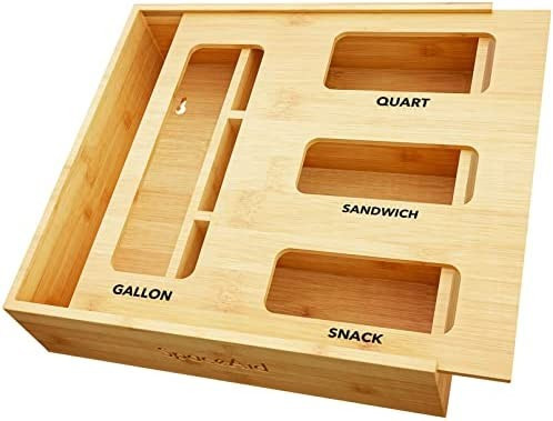 SpaceAid Bag Storage Organizer for Kitchen Drawer, Bamboo Organizer, Compatible with Gallon, Quart,  | Amazon (US)