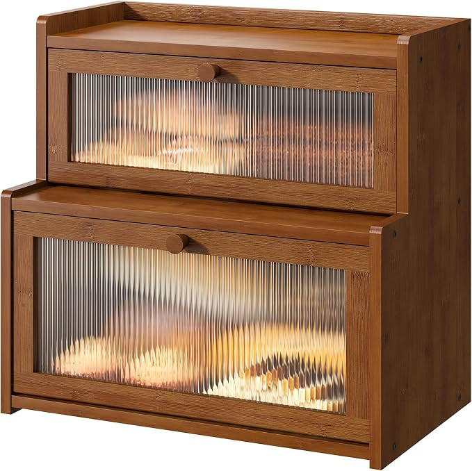 Bread Box for Kitchen Countertop Double Layer Large Corner Bread Box Capacity Bread Storage Bin F... | Amazon (US)