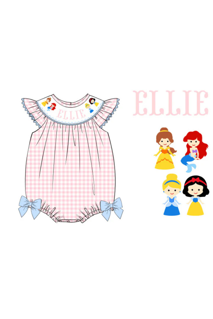 Pre-Order Custom Name Smocked Princess Pink Gingham Bubble | The Smocked Flamingo