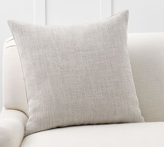 Belgian Linen Pillow Cover, 24 x 24", Pewter | Pottery Barn (US)
