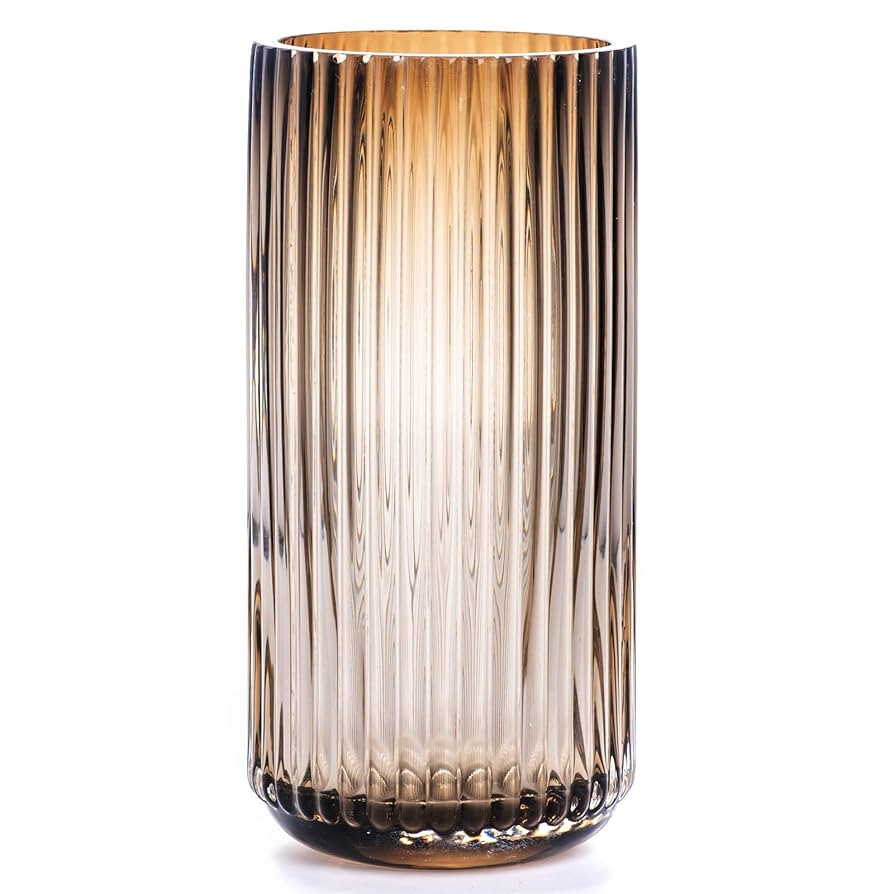 Flower Vase 7.5 inch Amber Thickened Hand Blow Glass Vase Round Vintage Striped Bottles for Books... | Amazon (US)