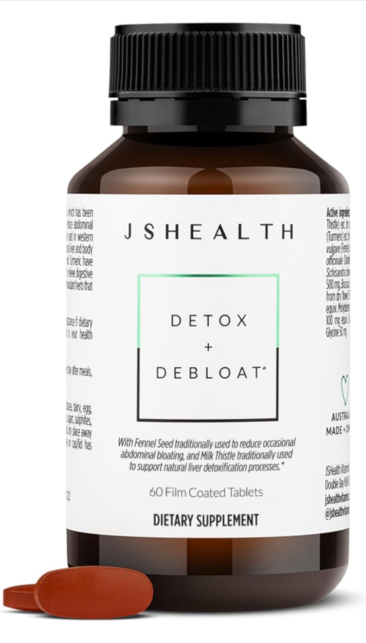 JSHealth Vitamins Detox and Debloat Liver Health Formula | Liver Detox Pills | Debloating Formula with Milk Thistle, Turmeric, Fennel | Liver Cleanse Supplement (60 Tablets) 2 packs