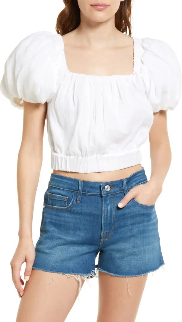 FRAME Ruched Crop Puff Sleeve Blouse | Nordstrom | Nordstrom