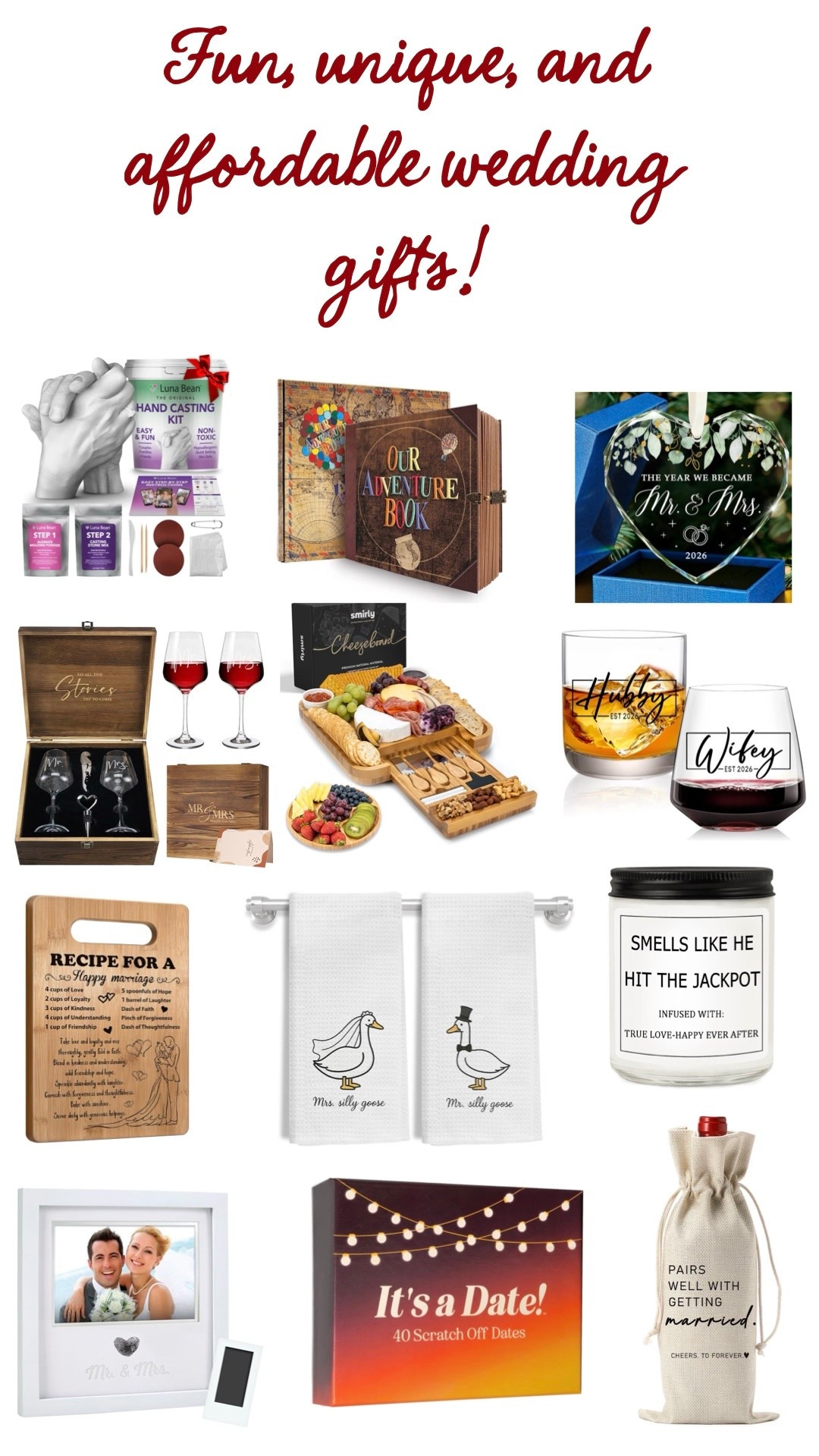 Fun, unique, and affordable wedding gifts!

Couple gifts, bridal shower gifts, newlywed gifts, engagement gifts, gifts for the bride to be, bachelorette gifts, housewarming gifts, gifts for women, movie night gift, wedding anniversary gifts, Christmas gifts, just married gifts, Mr and Mrs gifts, his and her gifts.

#LTKWedding #LTKSeasonal #LTKHome
