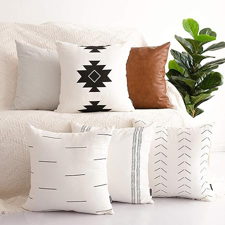 HOMFINER Decorative Throw Pillow Covers for Couch, Set of 6, 100% Cotton Modern Design Stripes Ge... | Amazon (US)