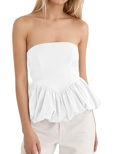 MISSACTIVER Peplum Tank Top for Women Casual Bandeau Tube Top Summer Flowy Strapless Going Out Sh... | Amazon (US)
