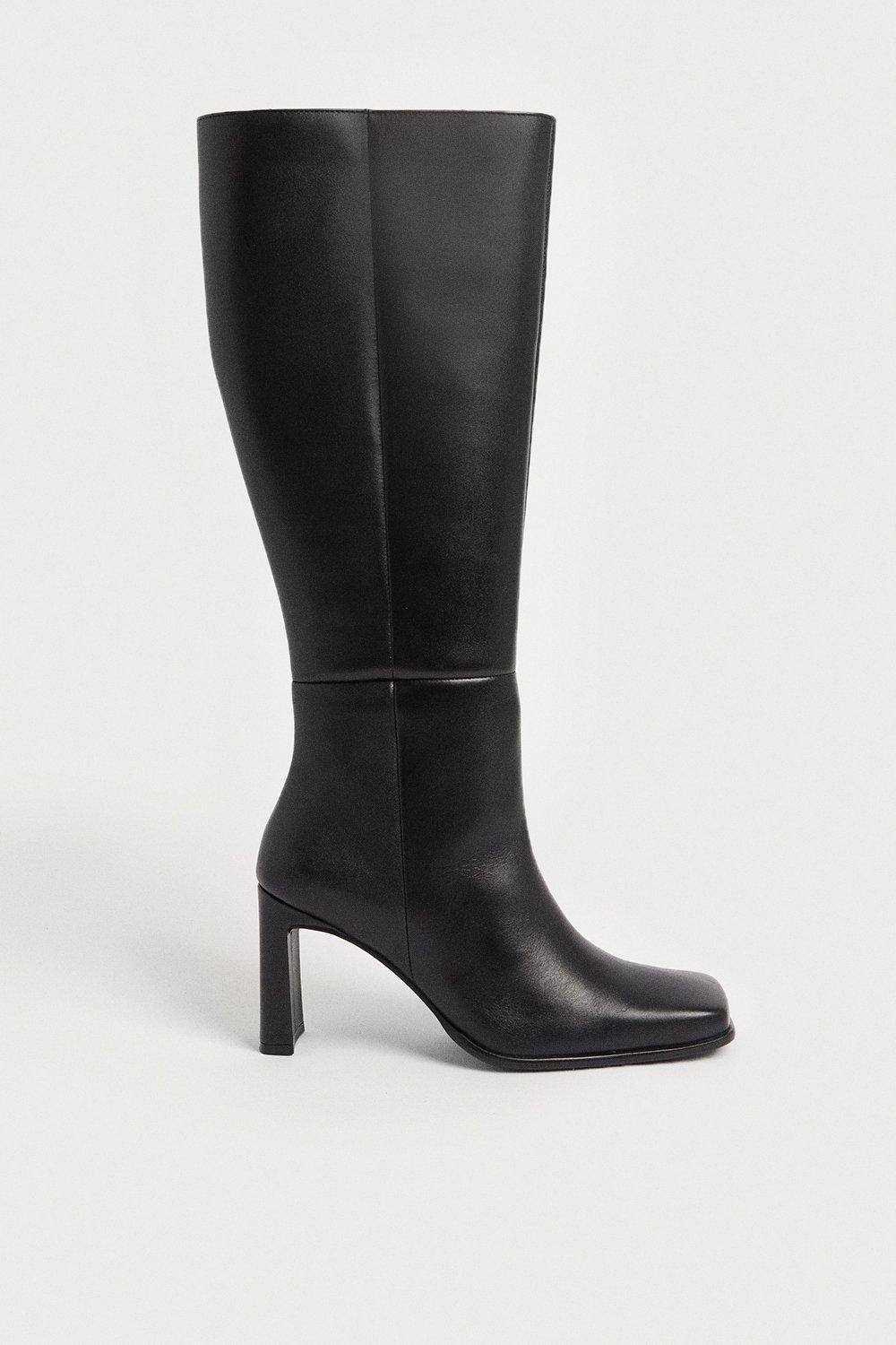 Premium Leather Squared Toe Knee High Boots | Warehouse UK & IE