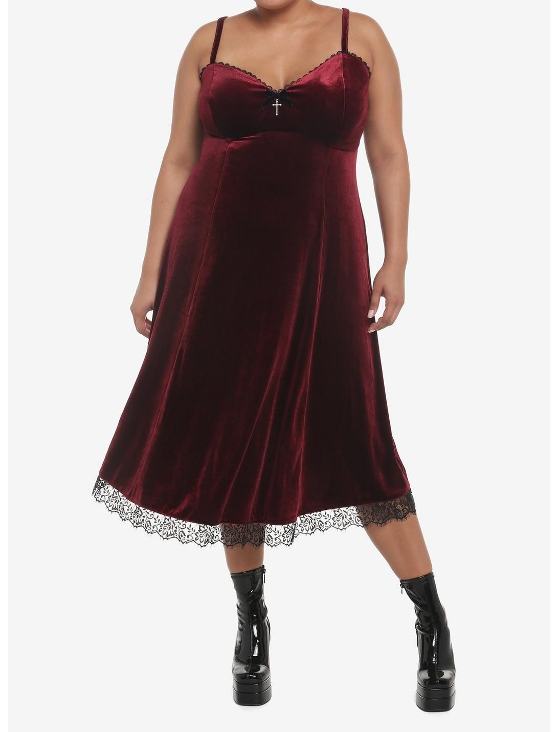 Burgundy Velvet Slip Midi Dress Plus Size | Hot Topic
