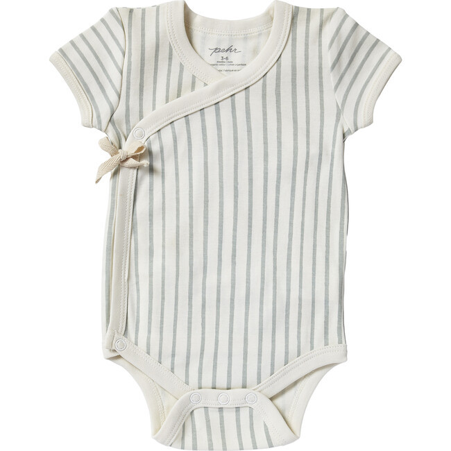 Organic Stripes Away Short Sleeve Kimono One-Piece, Sea | Maisonette