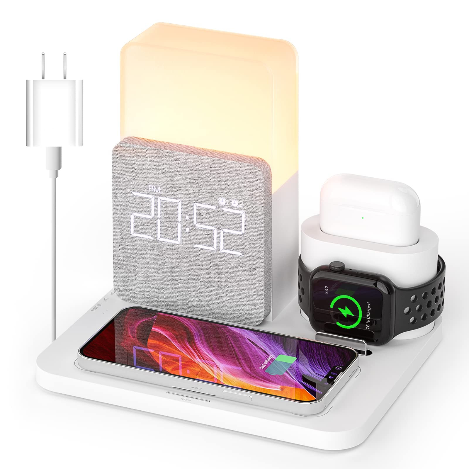Wireless Charging Station, 7 in 1 Charging Station, Alarm Clock with Wireless Charger, Night Ligh... | Amazon (US)