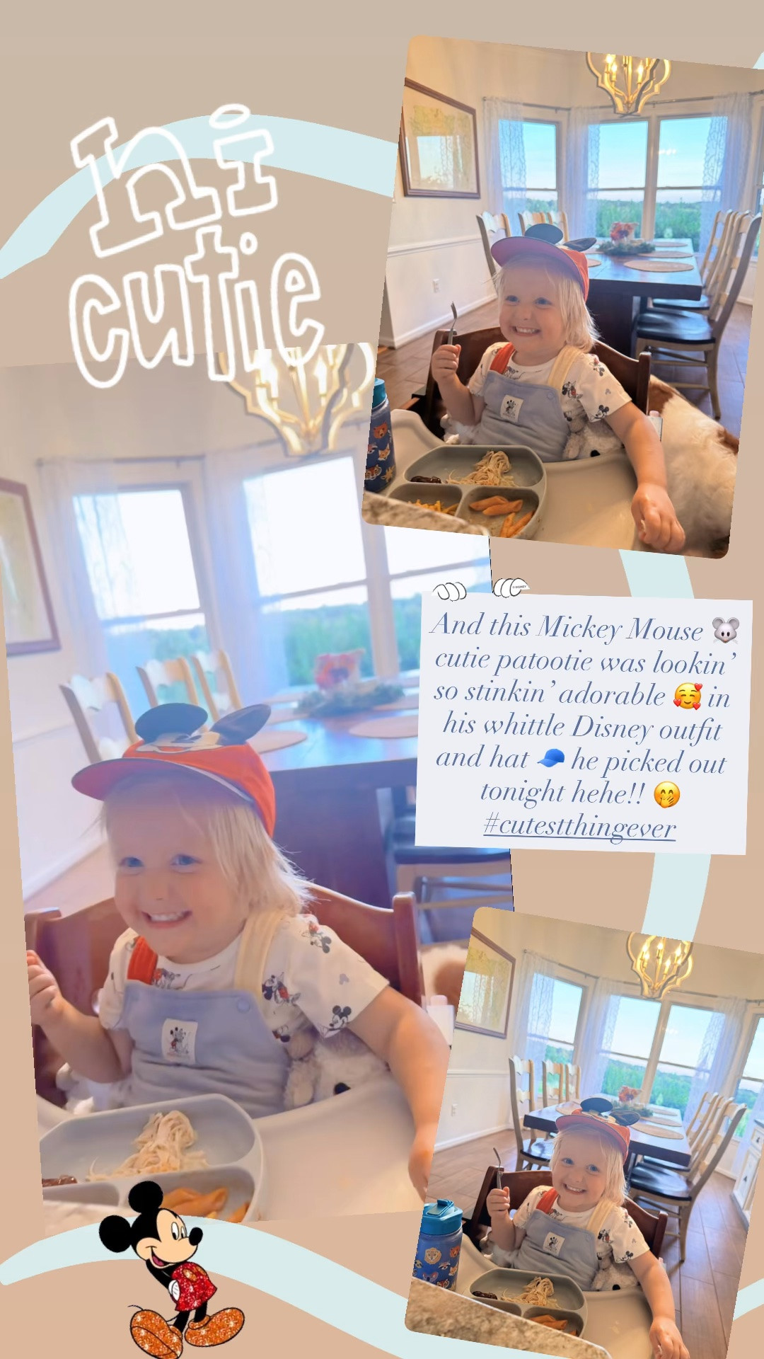 And this Mickey Mouse 🐭 cutie patootie was lookin’ so stinkin’ adorable 🥰 in his whittle Disney outfit and hat 🧢 he picked out tonight hehe!! 🤭 #cutestthingever