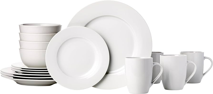 Amazon Basics 16-Piece Porcelain Dinnerware Set, Microwave and Dishwasher Safe, Service for 4, Pl... | Amazon (US)