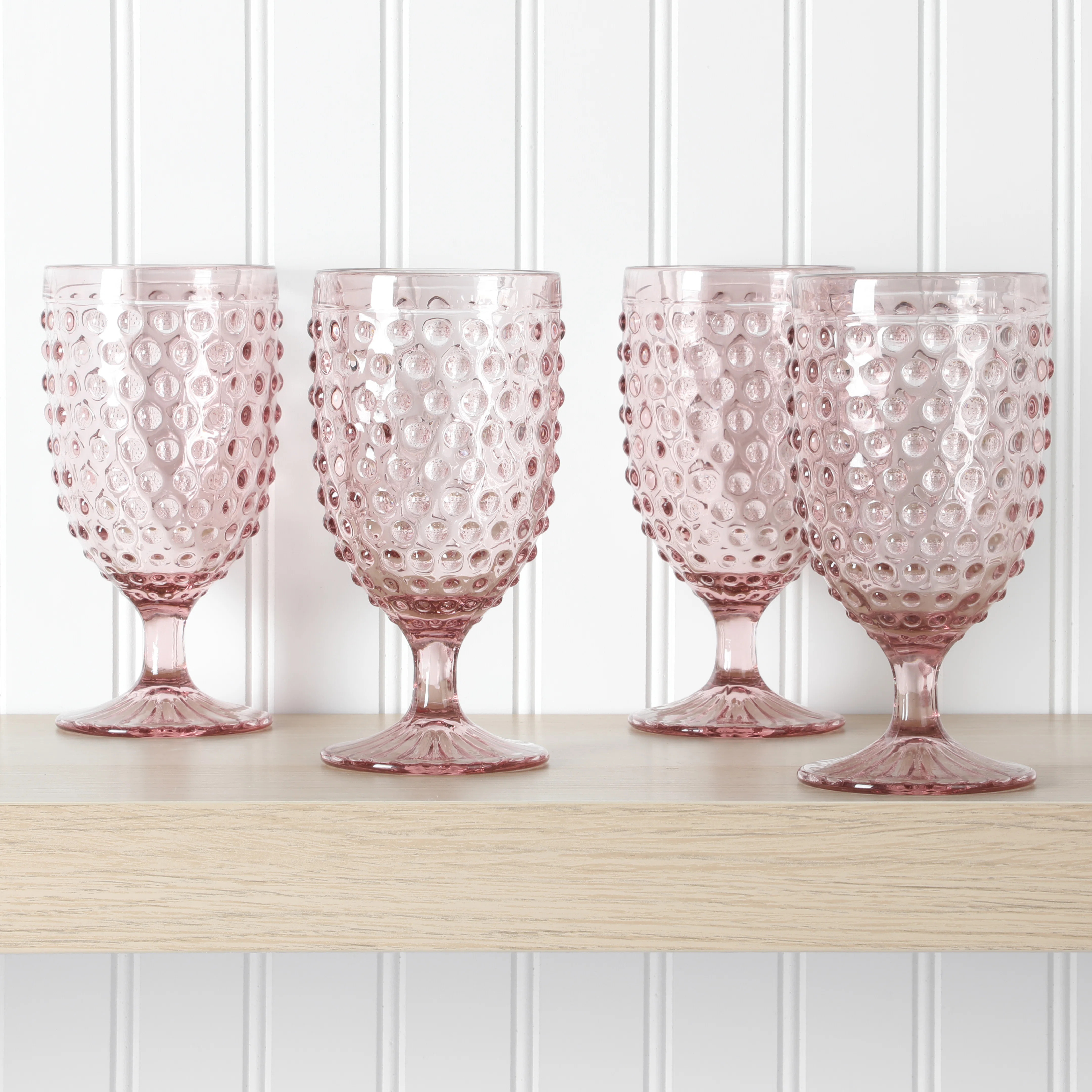 Martha Stewart Chauncey 4-Pack 14.2 oz Hobnail Handmade Glass Goblet - Pink (Set of 4) | Wayfair North America