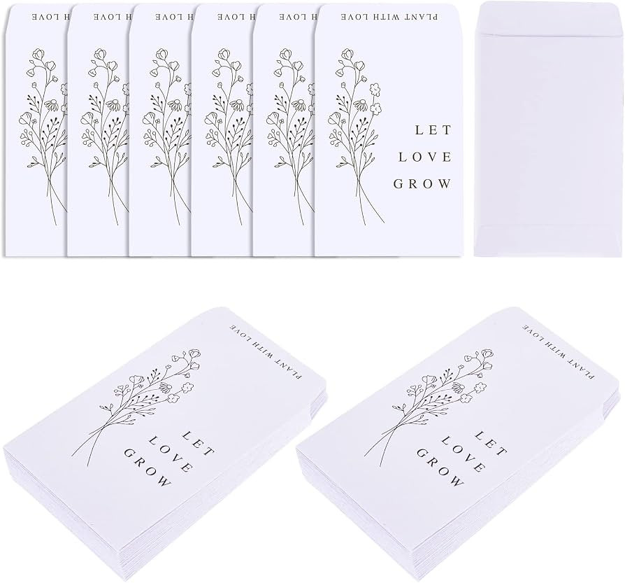 Whaline 200 Pack Wedding Favor Packets Let Love Grow Self-Adhesive White Envelope Minimalist Stor... | Amazon (US)