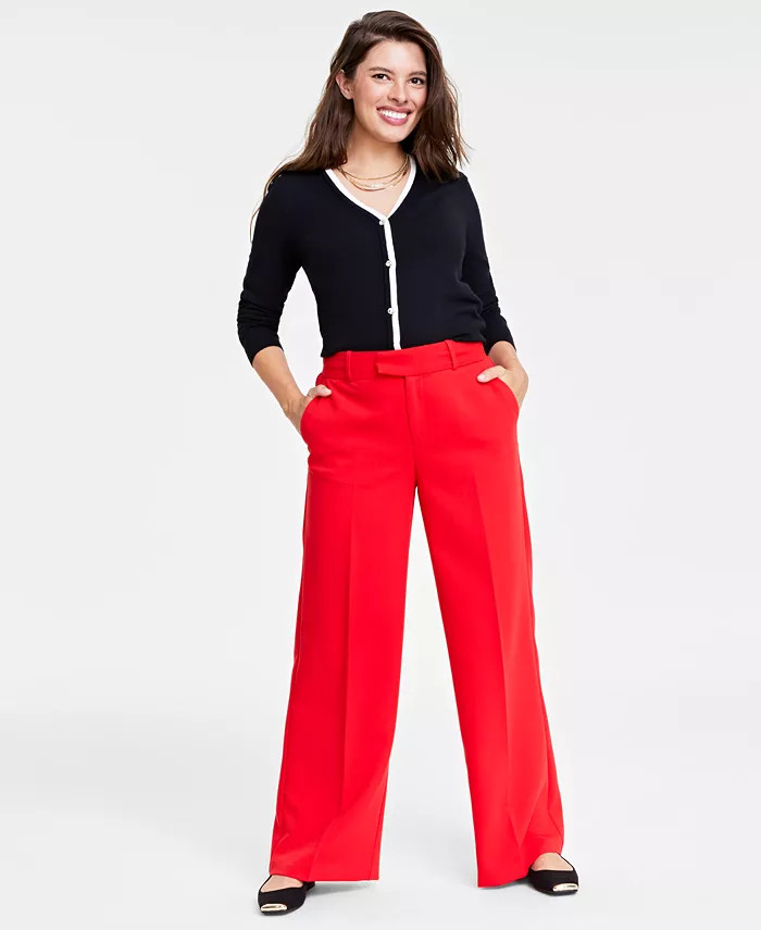 Women's Double-Weave Wide-Leg Pants, Regular and Short Length, Created for Macy's | Macy's