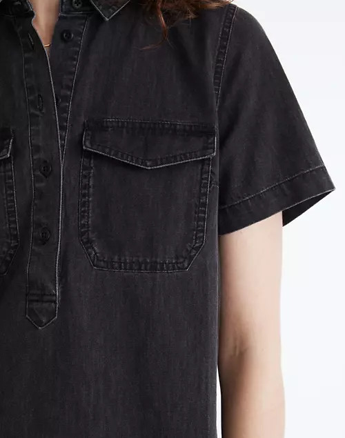 Denim Short-Sleeve Popover Shirtdress in Lunar Wash | Madewell