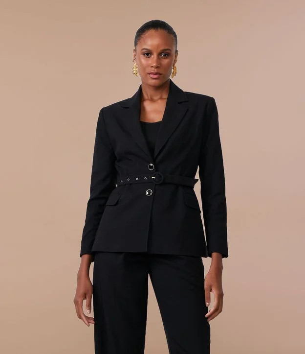 Blazer em Alfaiataria com Fio Metálico e Cinto Preto | Renner (BR)