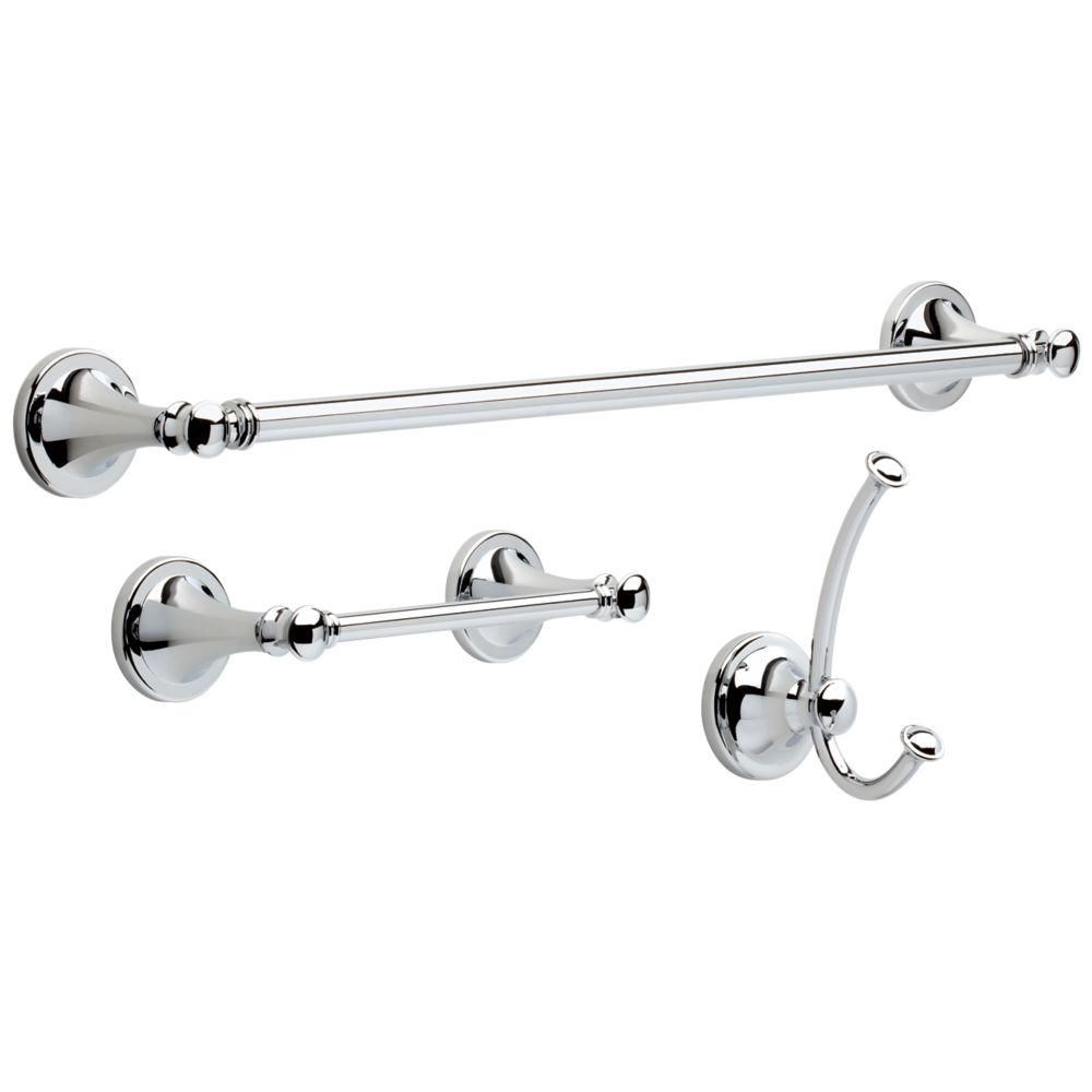 Silverton 3-Piece Bath Hardware Set with Toilet Paper Holder, Towel Hook and 18" Towel Bar in Chr... | The Home Depot