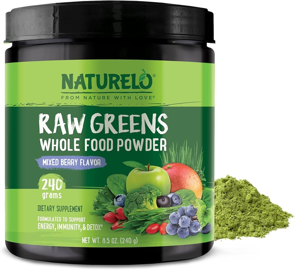 NATURELO Raw Greens Superfood Powder 240 Grams, Mixed Berry - Supports Energy, Immunity and Detox... | Amazon (US)