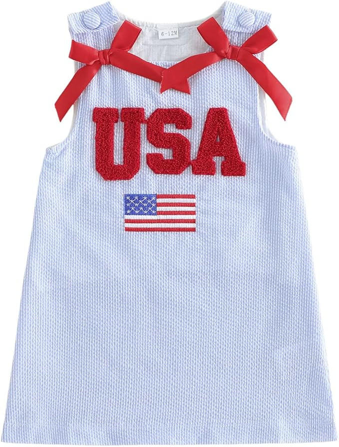 Amazon.com: Amnnchya Toddler Girl 4th of July Dress American Flag Sleeveless Stripes Memorial Day... | Amazon (US)