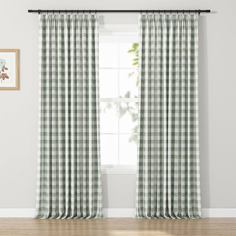 TWOPAGES Plaid Curtain 84 inches Long, Pinch Pleated Light Filtering Privacy Window Drapes for Li... | Amazon (US)