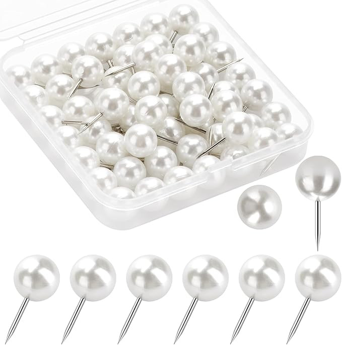 60 Pcs Push Pins, Thumb Tacks for Decorative Wall, Pearl White Thumbtacks for Bulletin Board Cork... | Amazon (US)